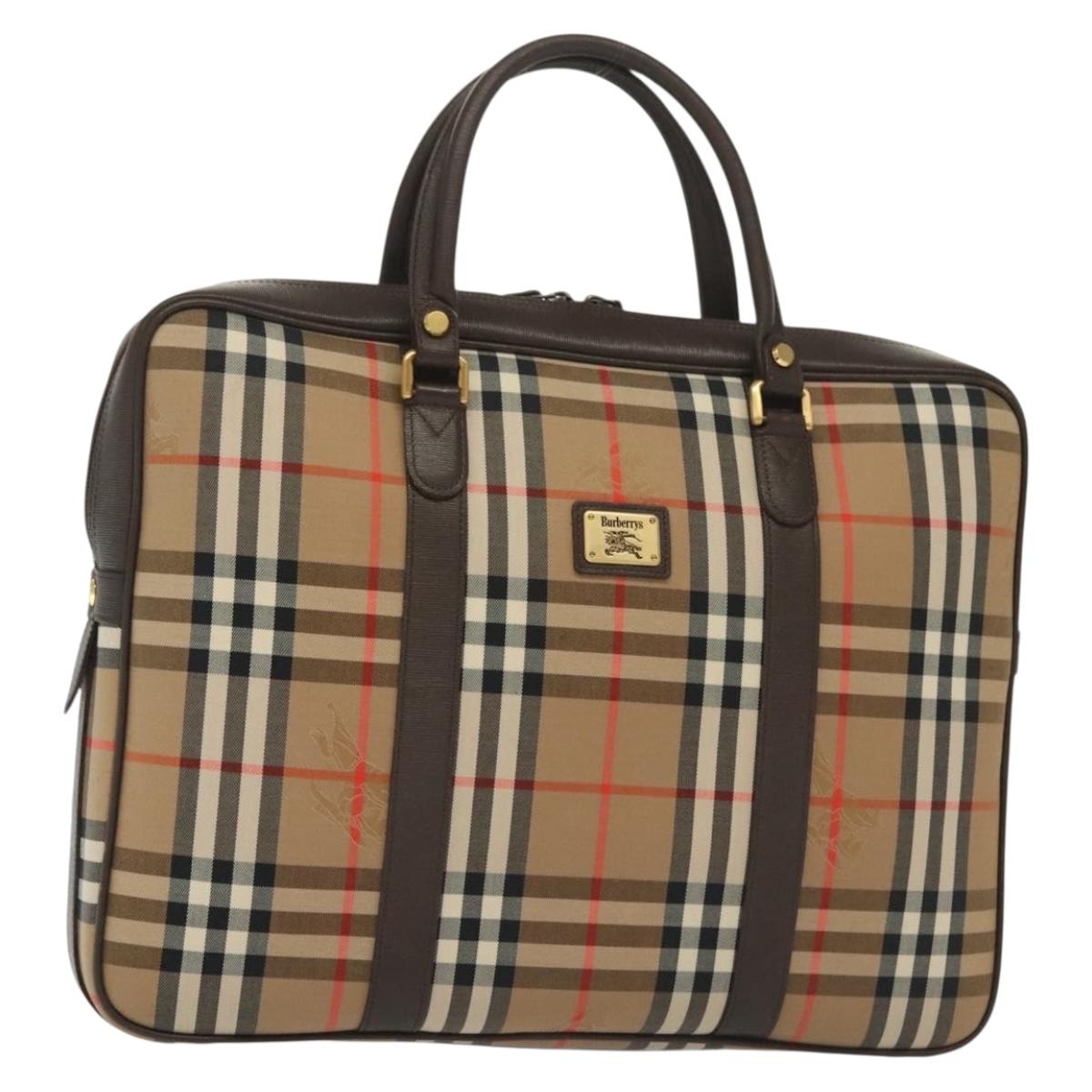 Burberrys Nova Check Business Bag Canvas Beige Gold Auth ep10346