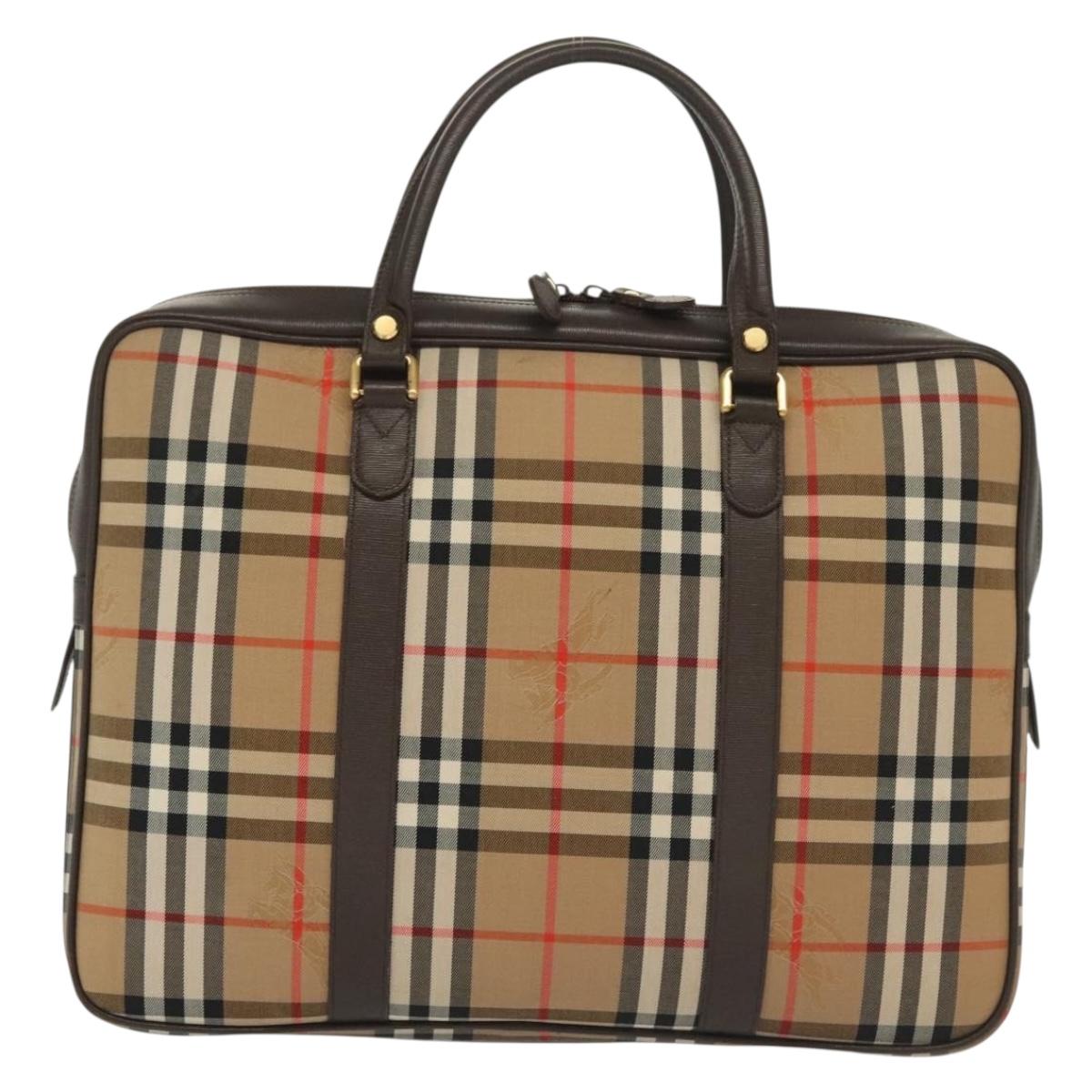 Burberrys Nova Check Business Bag Canvas Beige Gold Auth ep10346