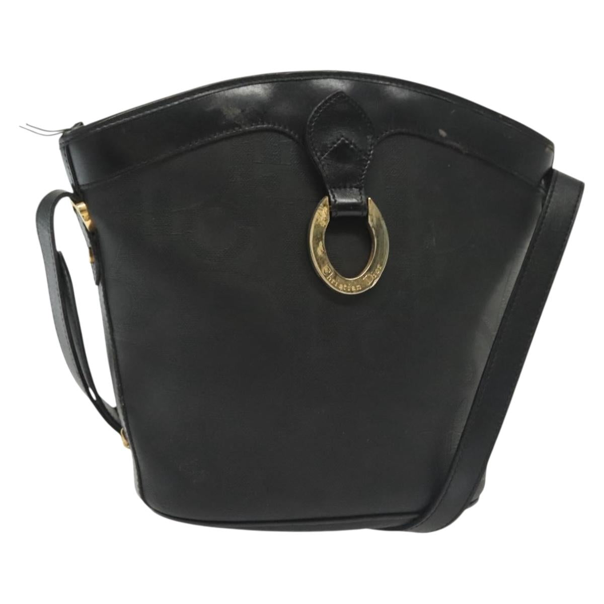 Christian Dior Trotter Canvas Shoulder Bag Black Gold Auth ep10350