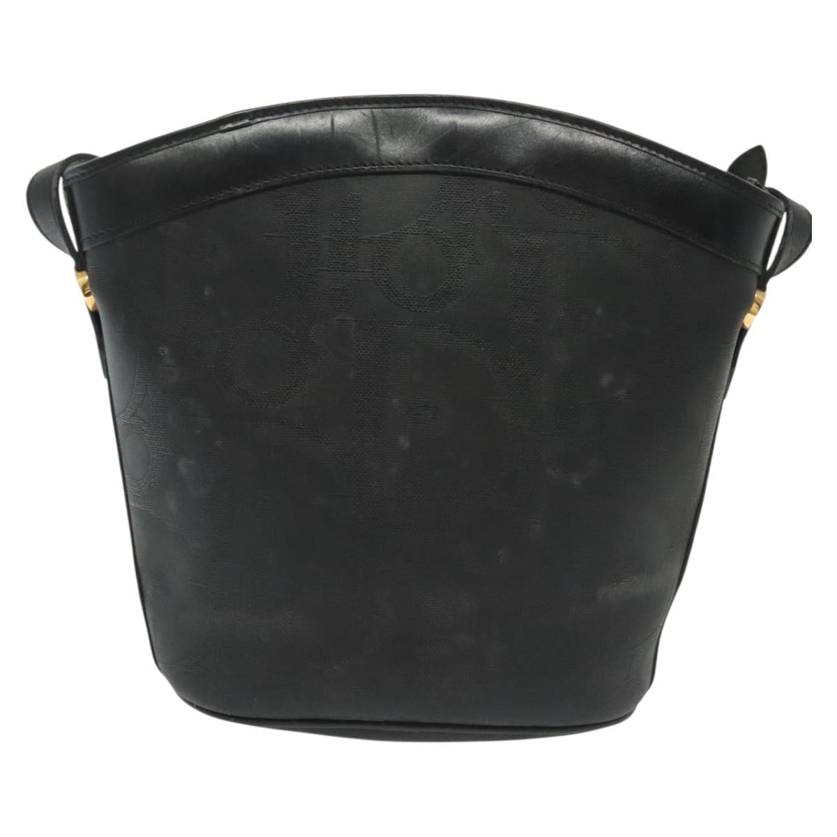 Christian Dior Trotter Canvas Shoulder Bag Black Gold Auth ep10350