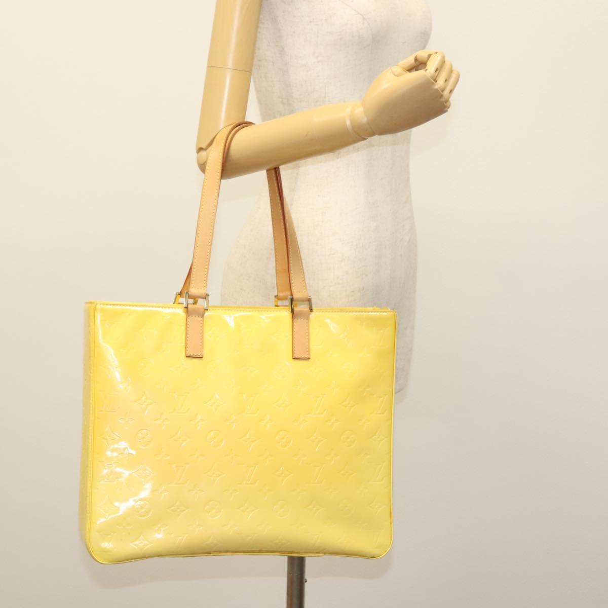 LOUIS VUITTON Monogram Vernis Columbus Tote Bag Lime Yellow M91047 Auth ep10370