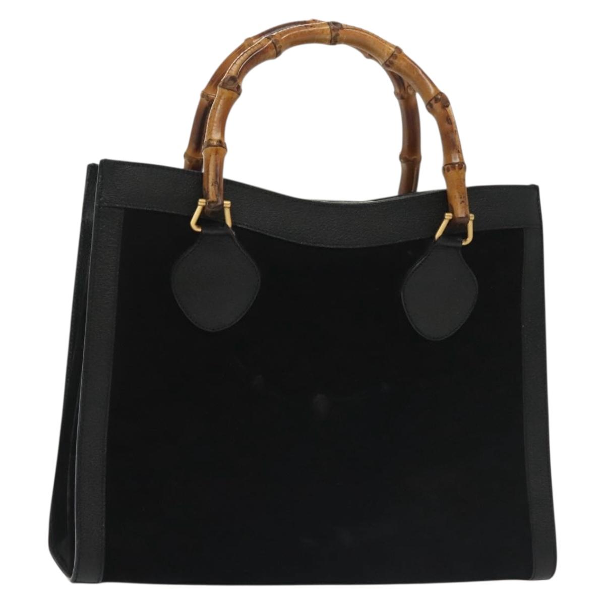 GUCCI Bamboo Hand Bag Suede Black Gold 002 1186 0260 Auth ep10379