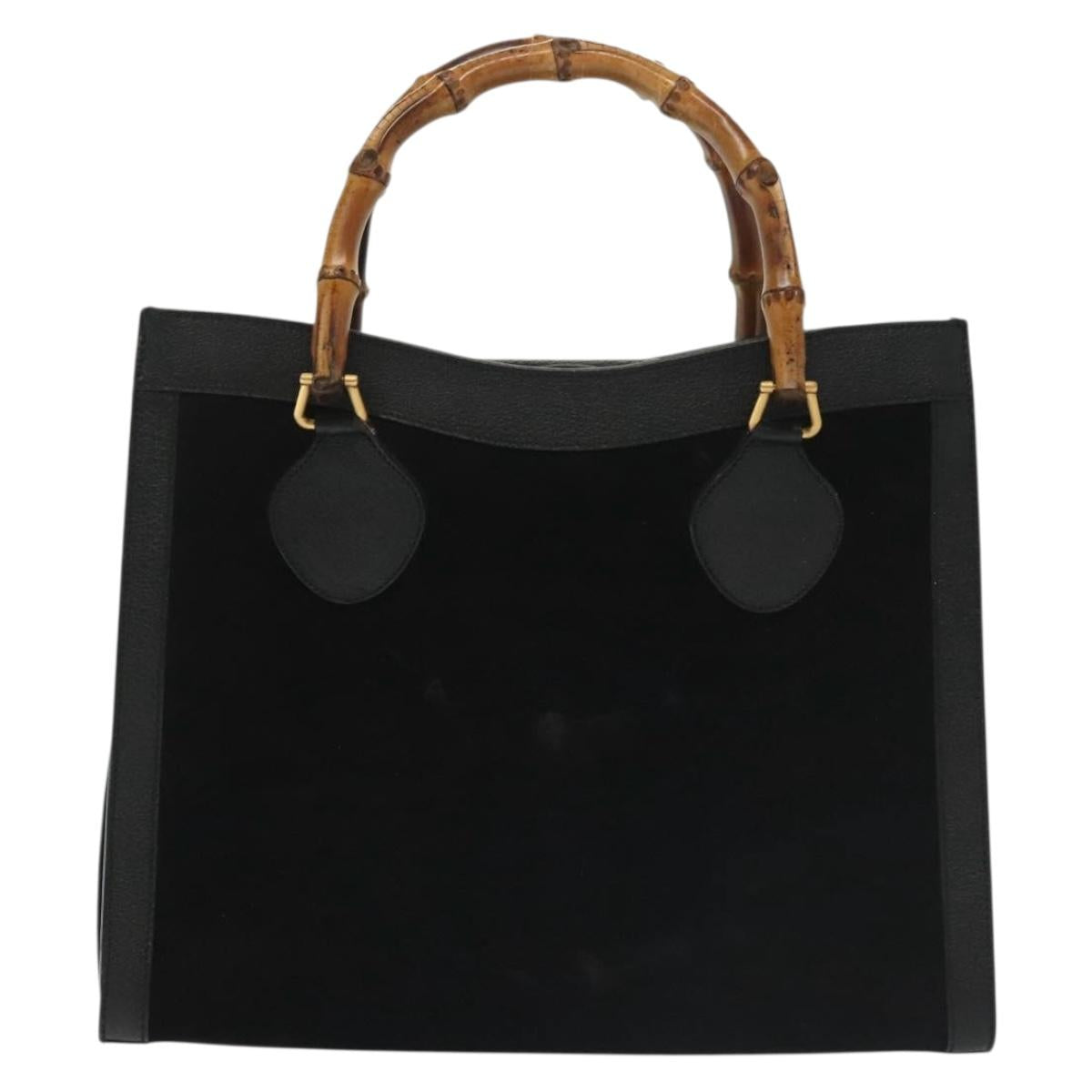 GUCCI Bamboo Hand Bag Suede Black Gold 002 1186 0260 Auth ep10379