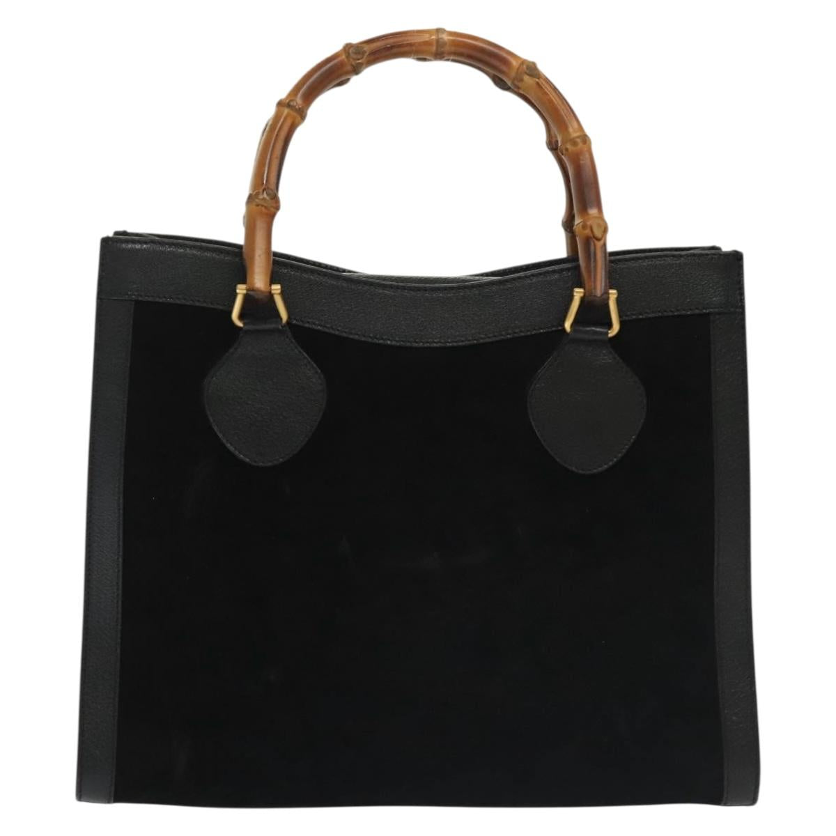 GUCCI Bamboo Hand Bag Suede Black Gold 002 1186 0260 Auth ep10379