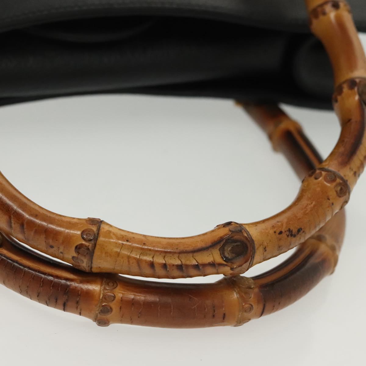 GUCCI Bamboo Hand Bag Suede Black Gold 002 1186 0260 Auth ep10379