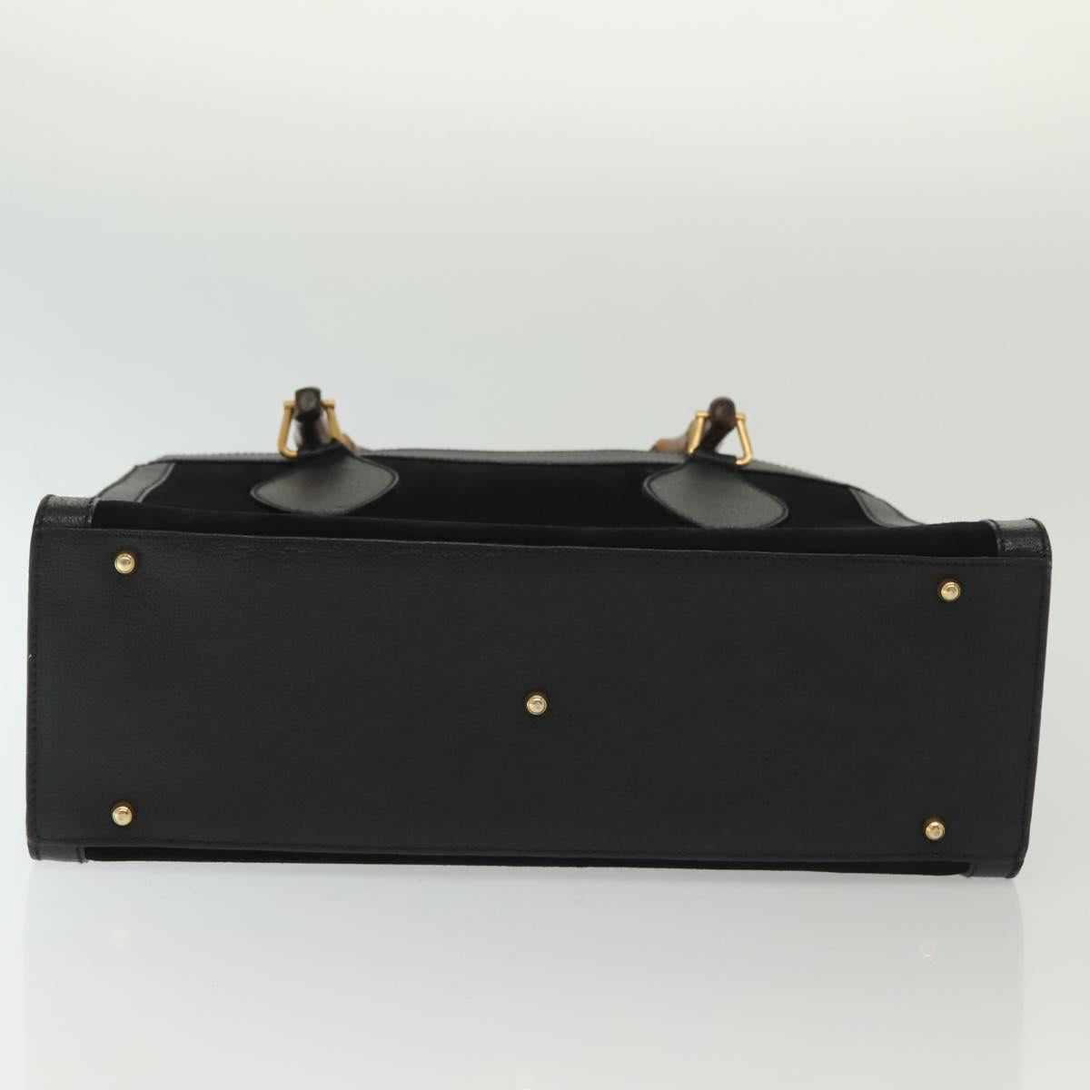 GUCCI Bamboo Hand Bag Suede Black Gold 002 1186 0260 Auth ep10379