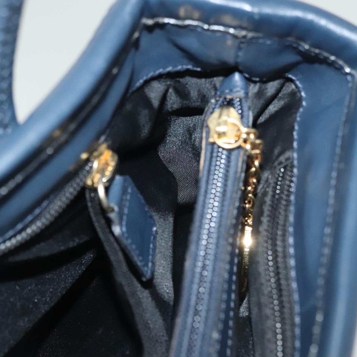 CELINE Hand Bag Nylon Navy Gold Auth ep10381