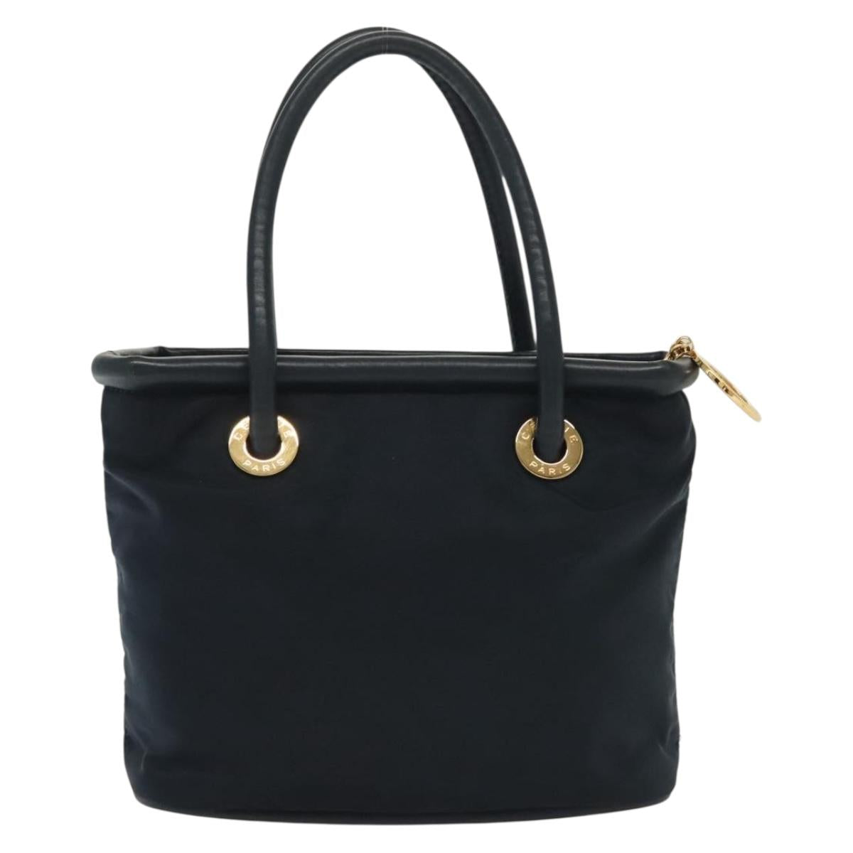 CELINE Hand Bag Nylon Navy Gold Auth ep10381