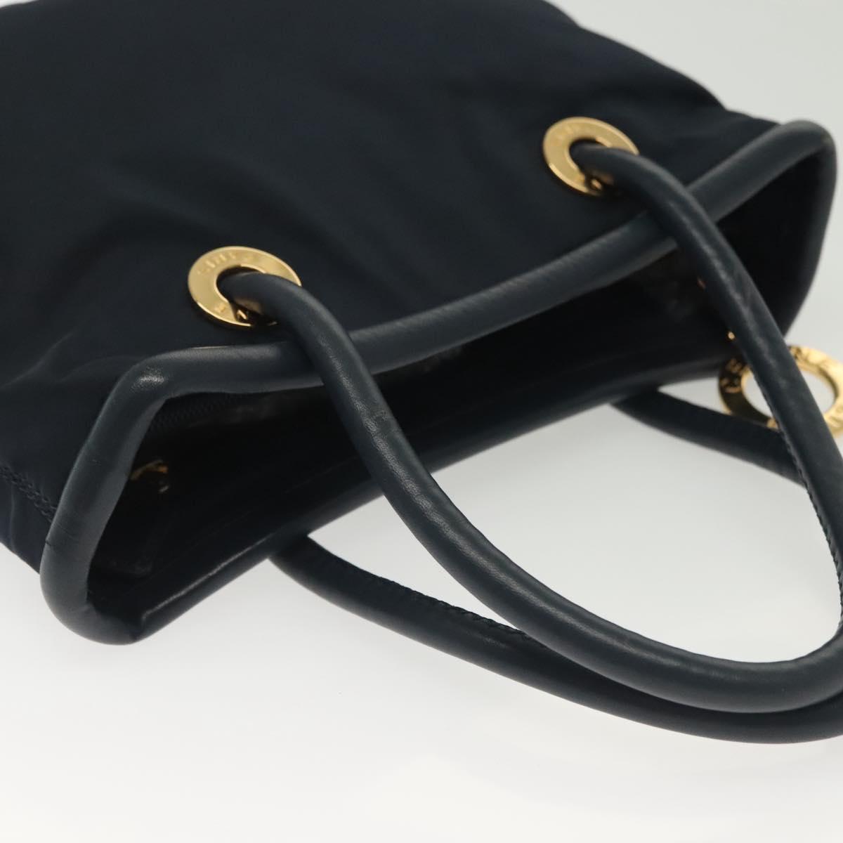 CELINE Hand Bag Nylon Navy Gold Auth ep10381