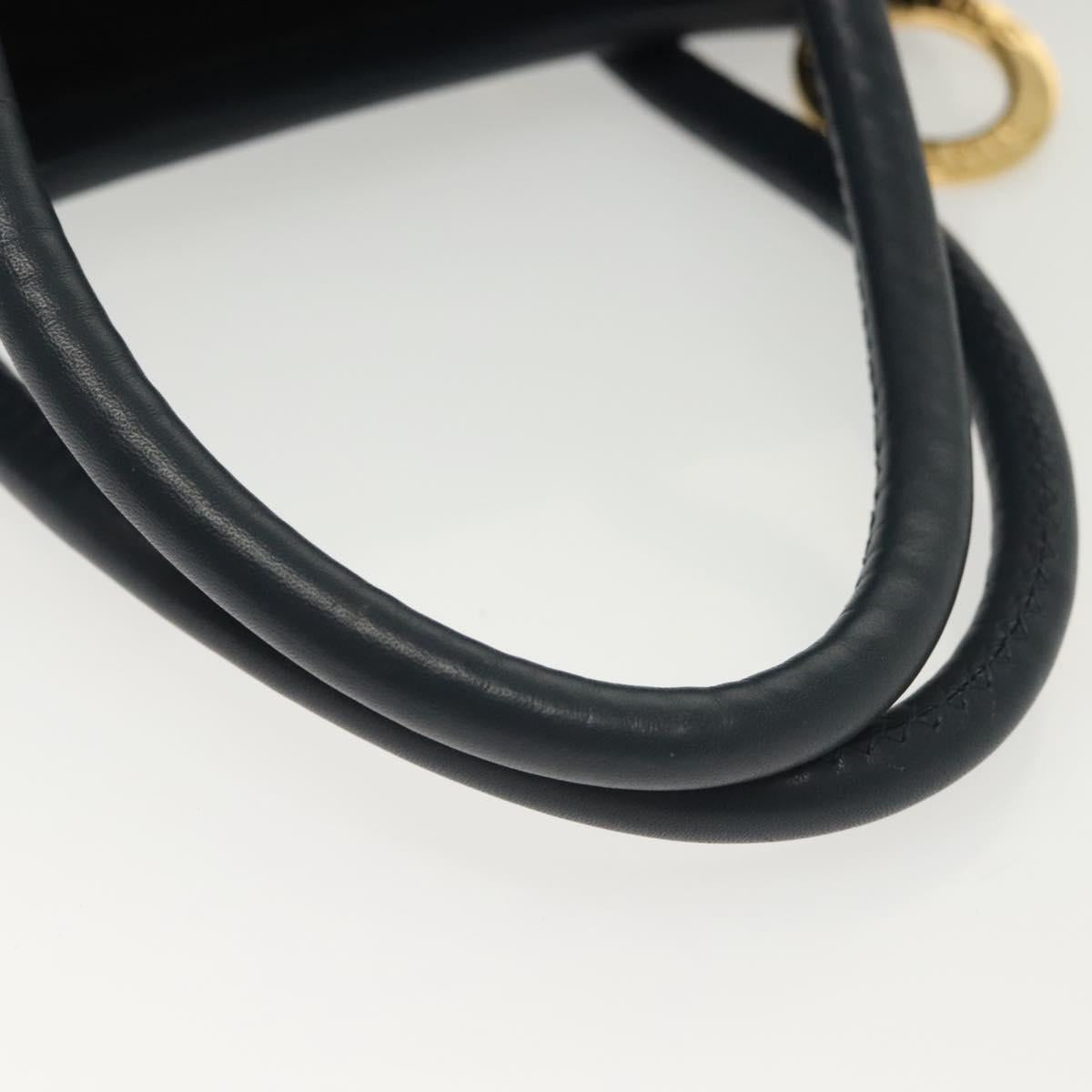 CELINE Hand Bag Nylon Navy Gold Auth ep10381