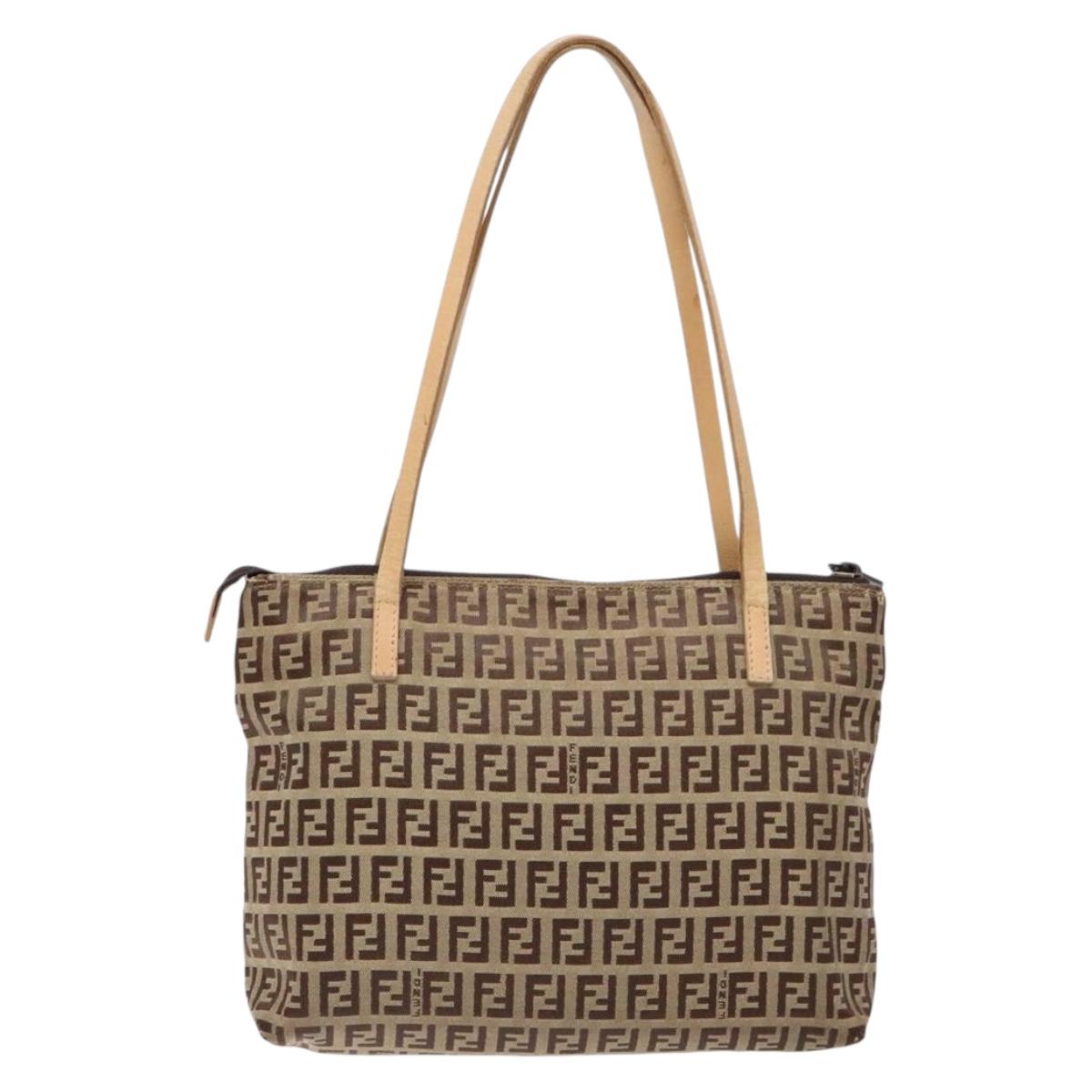 FENDI Zucchino Canvas Hand Bag Beige Auth ep10385