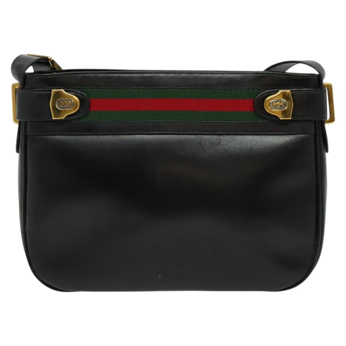GUCCI Web Sherry Line Shoulder Bag Leather Black Gold 001 406 0552 Auth ep10387
