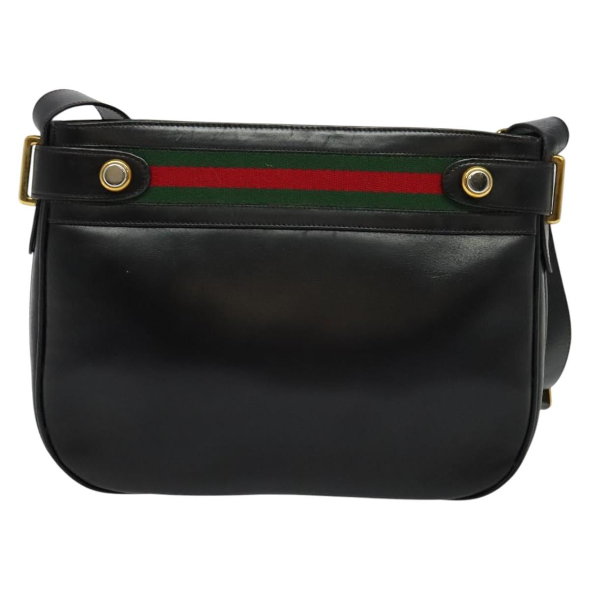 GUCCI Web Sherry Line Shoulder Bag Leather Black Gold 001 406 0552 Auth ep10387