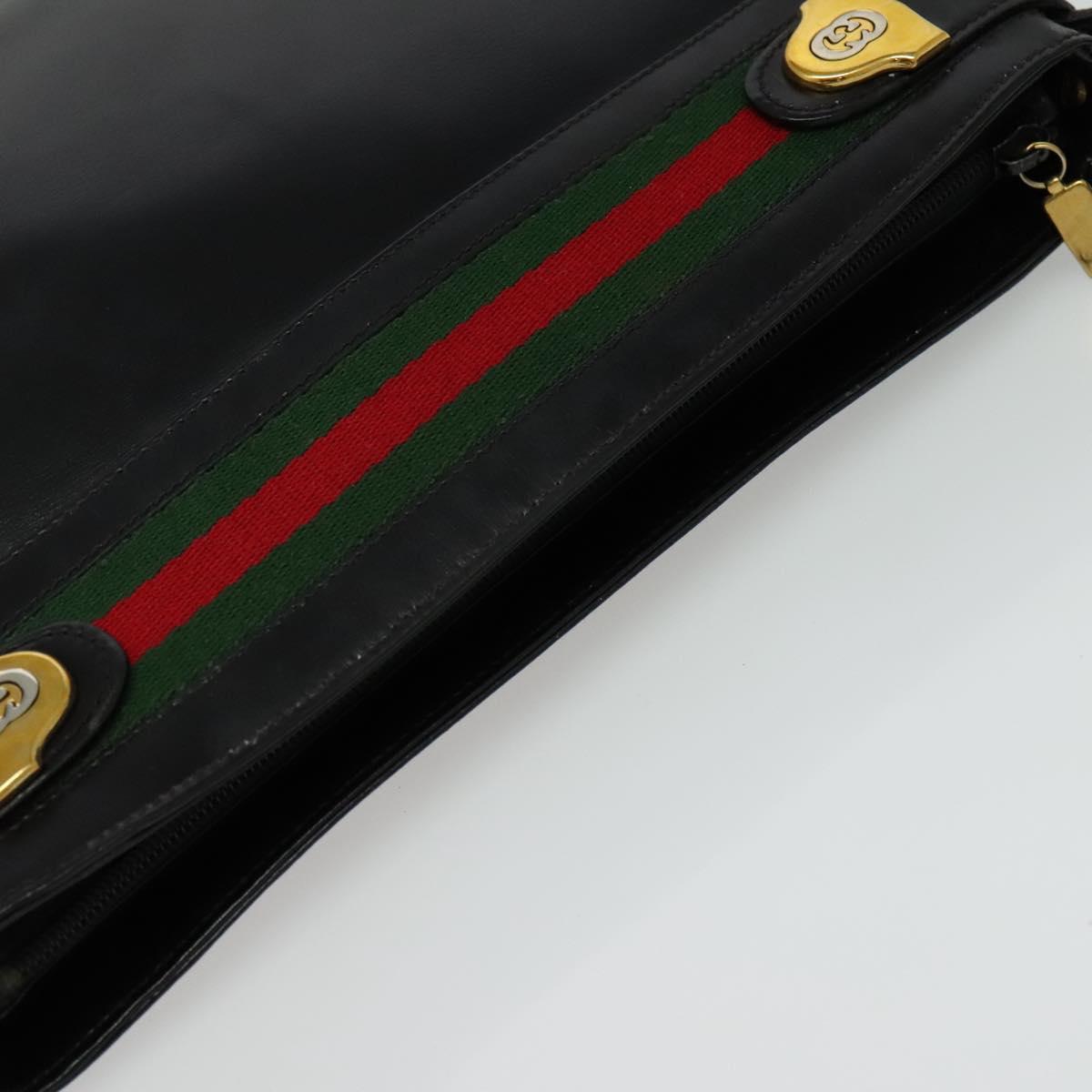 GUCCI Web Sherry Line Shoulder Bag Leather Black Gold 001 406 0552 Auth ep10387