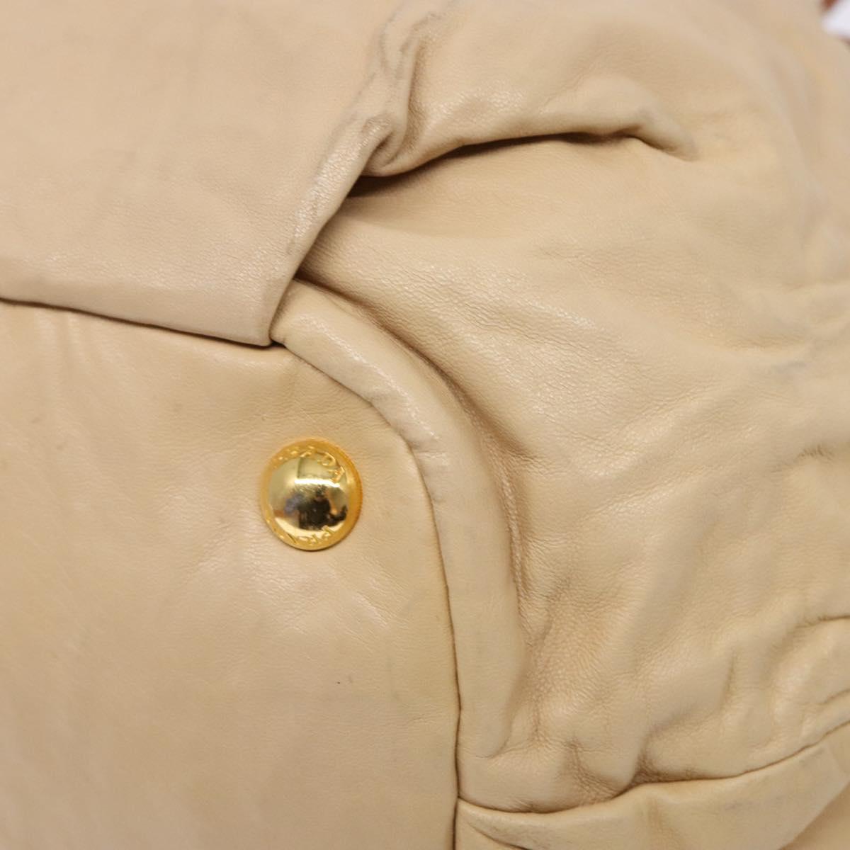 PRADA Tote Bag Leather Beige Gold Auth ep10389