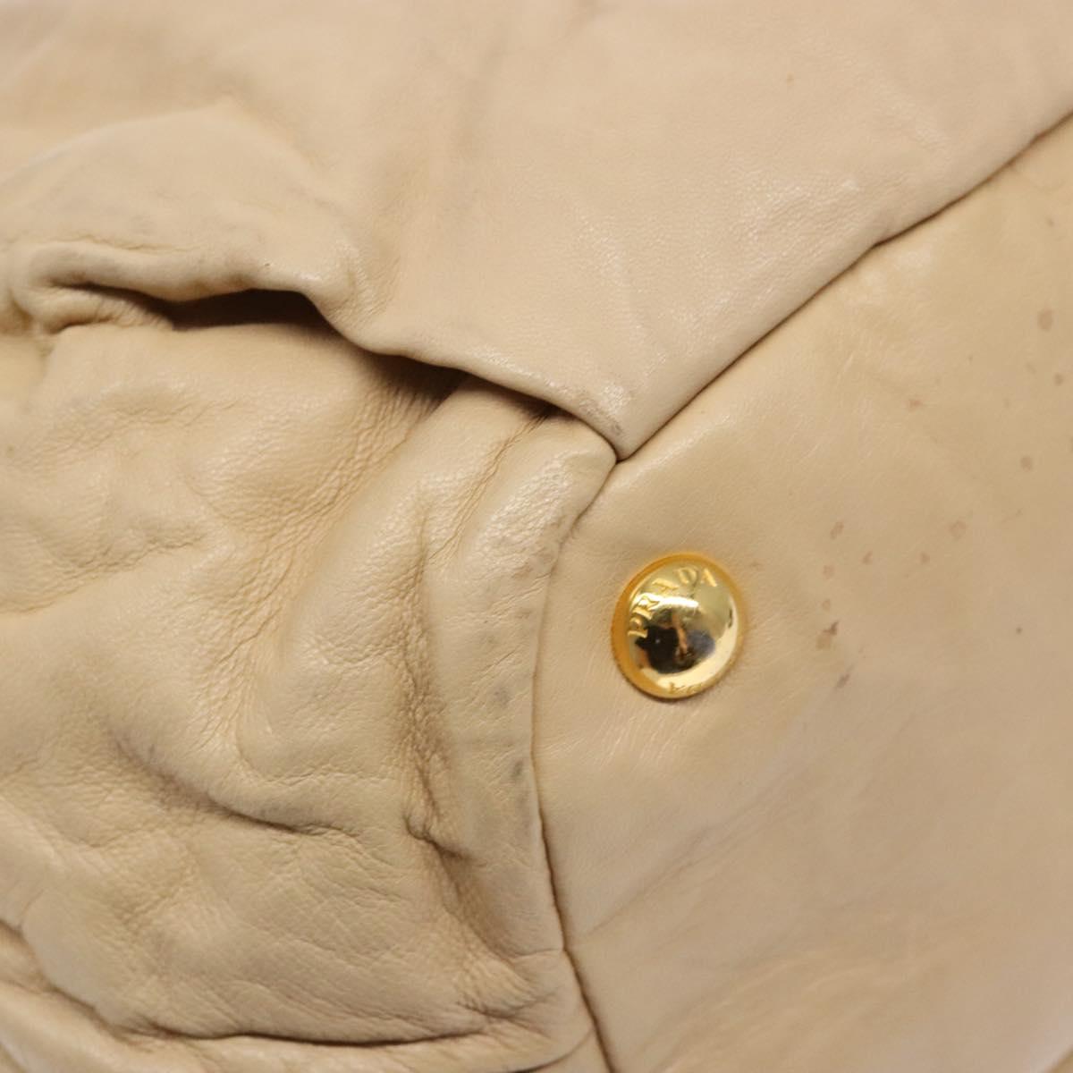 PRADA Tote Bag Leather Beige Gold Auth ep10389