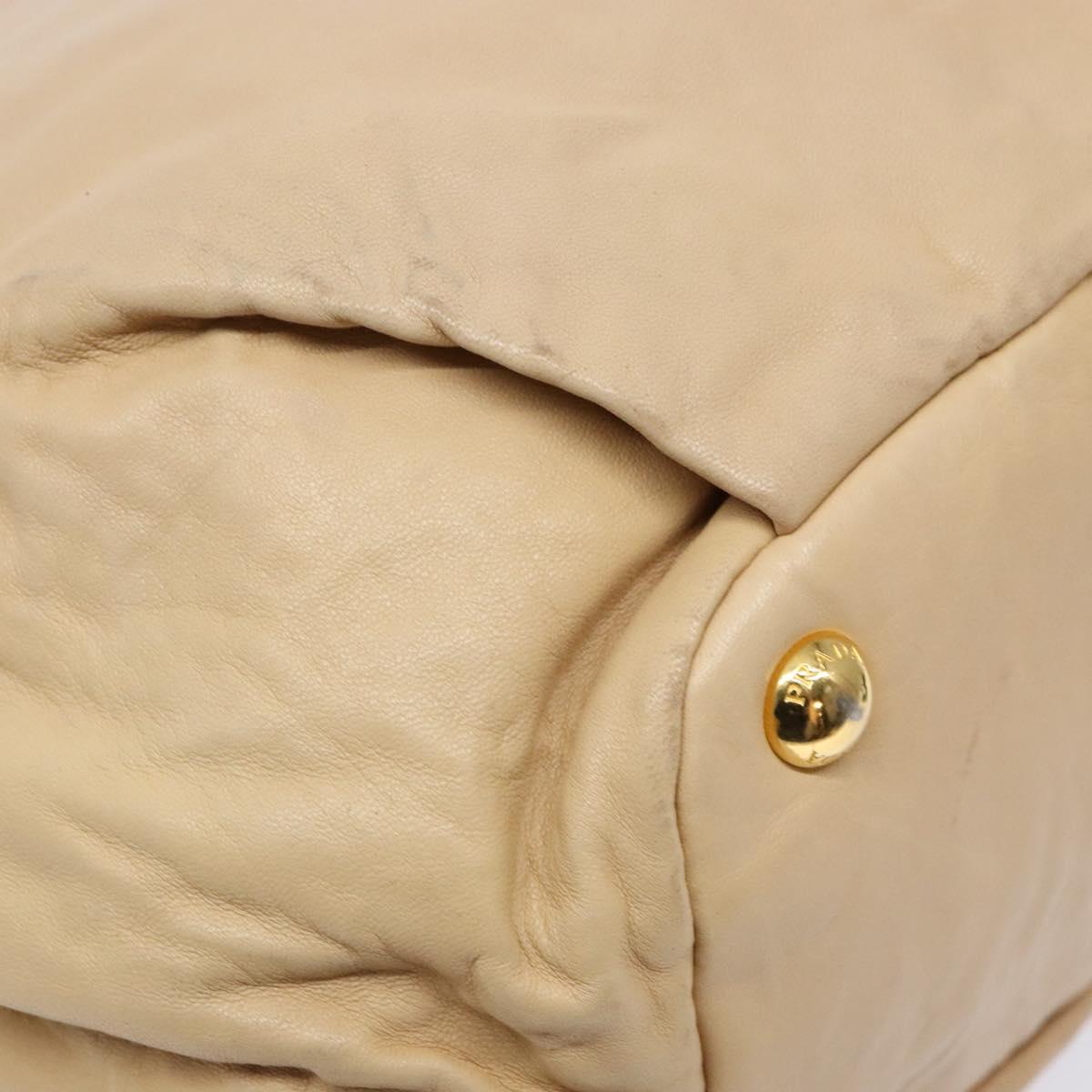 PRADA Tote Bag Leather Beige Gold Auth ep10389