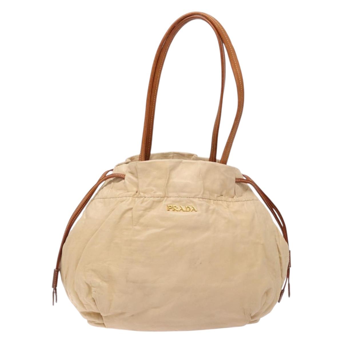 PRADA Tote Bag Leather Beige Gold Auth ep10389