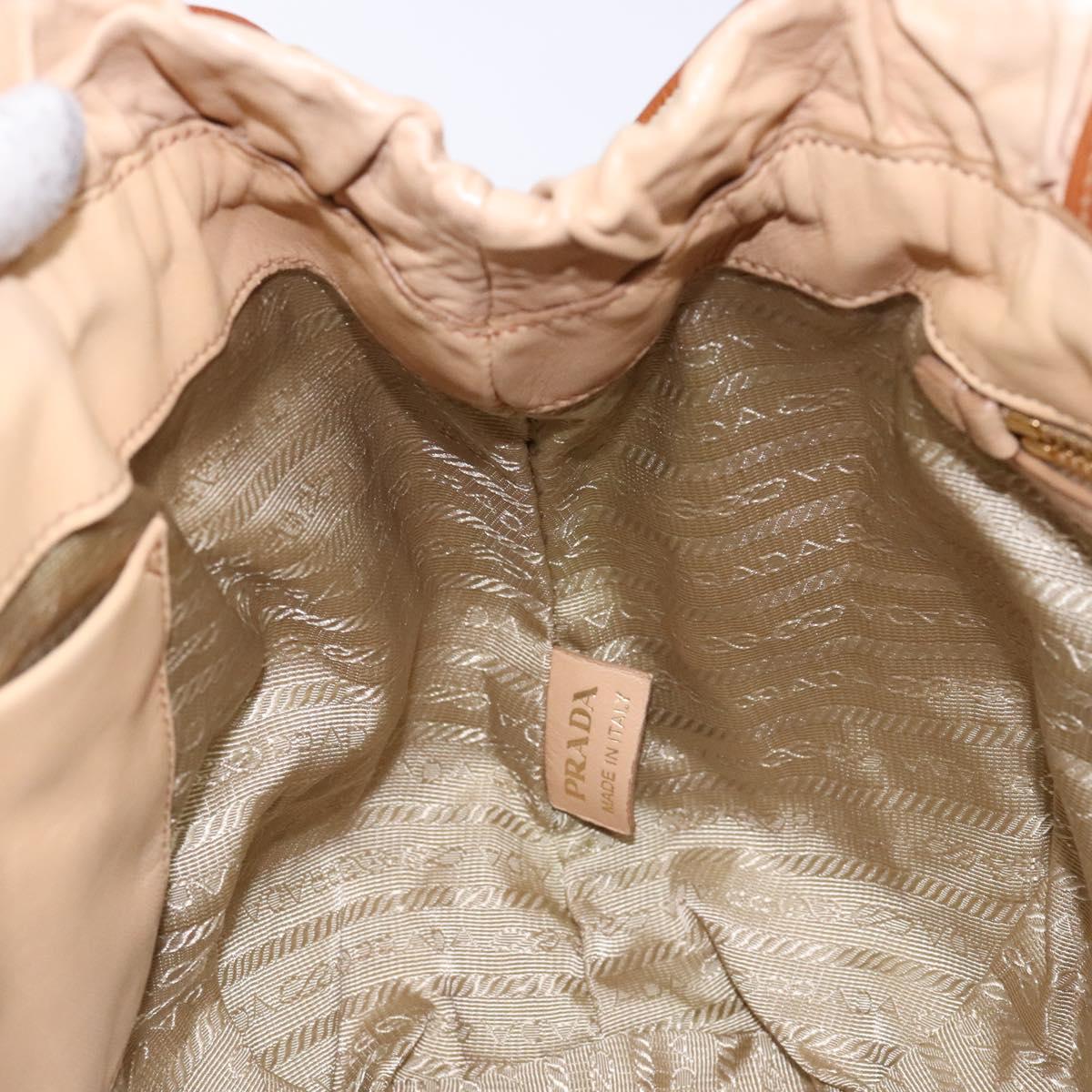 PRADA Tote Bag Leather Beige Gold Auth ep10389