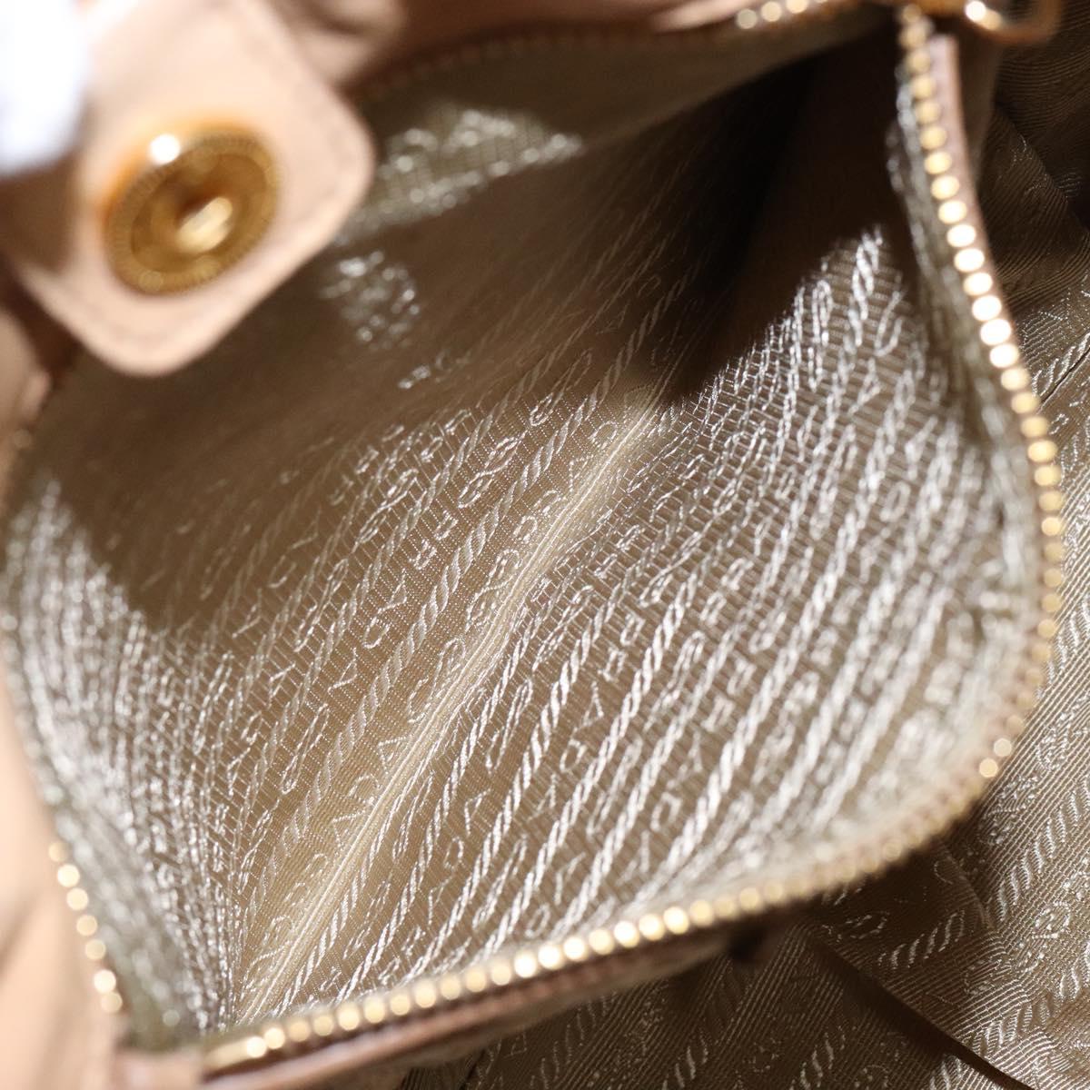 PRADA Tote Bag Leather Beige Gold Auth ep10389