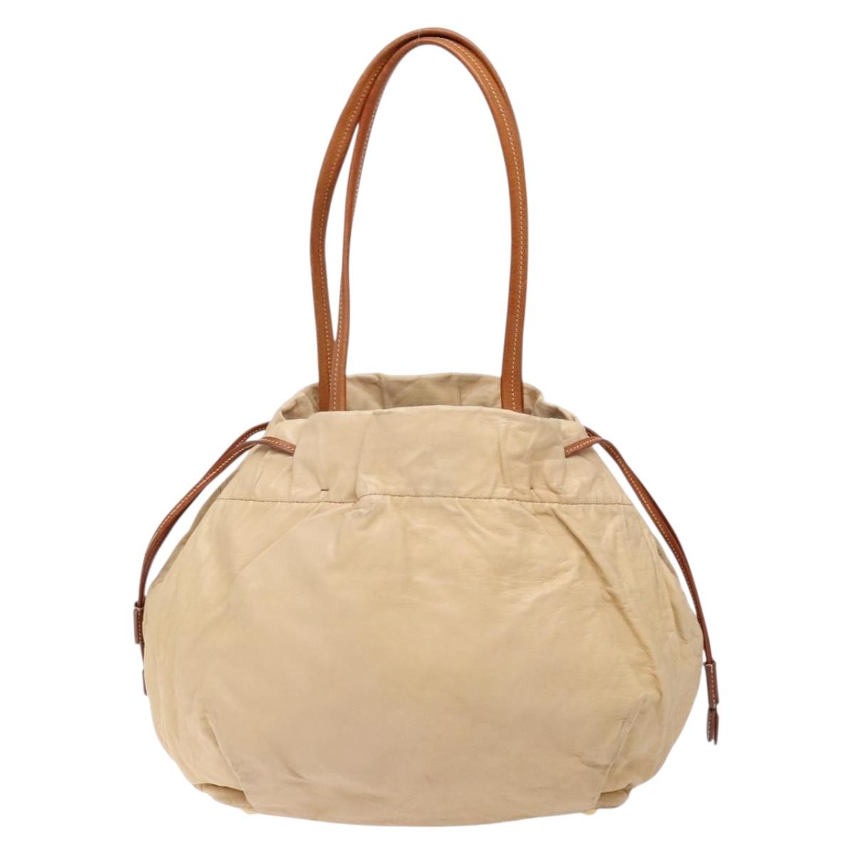 PRADA Tote Bag Leather Beige Gold Auth ep10389