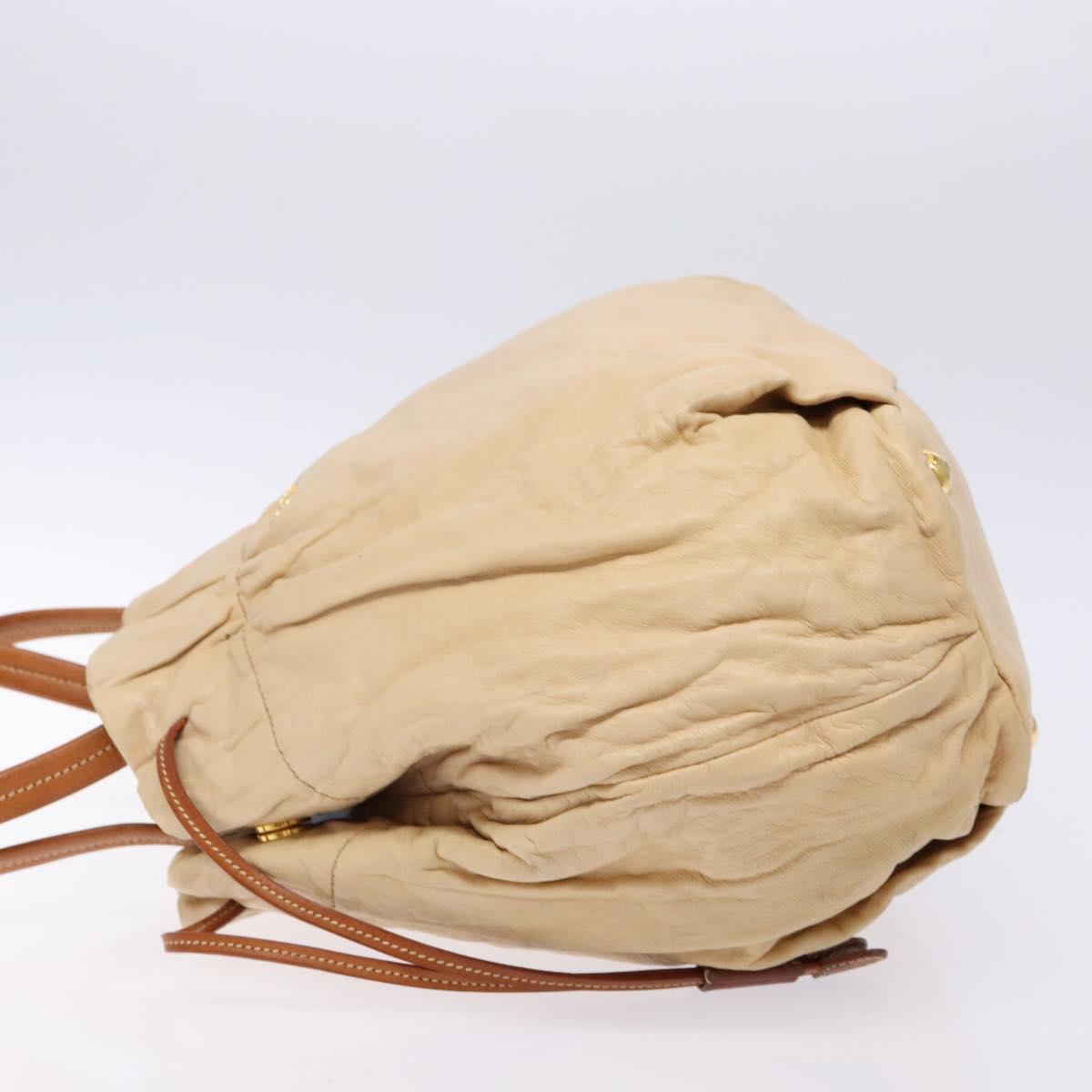 PRADA Tote Bag Leather Beige Gold Auth ep10389