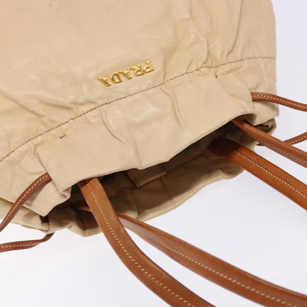 PRADA Tote Bag Leather Beige Gold Auth ep10389