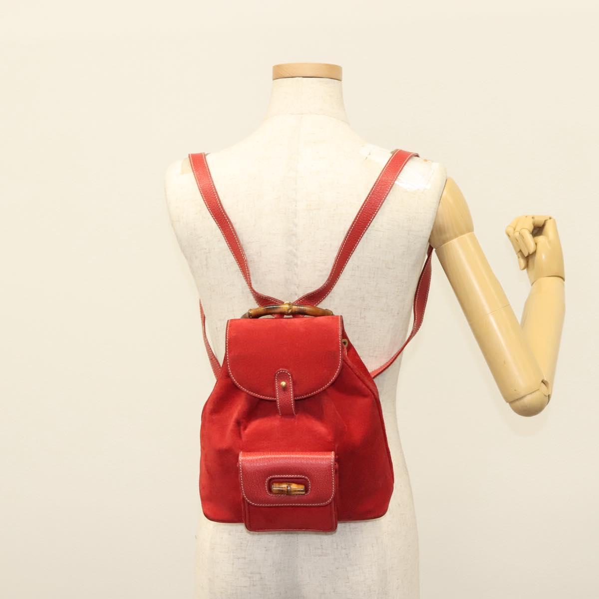 GUCCI Bamboo Backpack Suede Red Gold 003 1705 0030 Auth ep10393