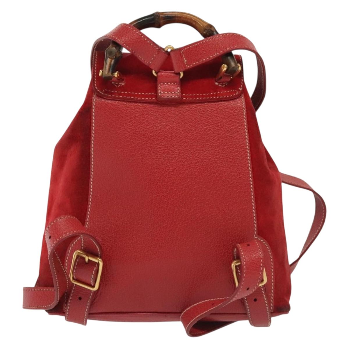 GUCCI Bamboo Backpack Suede Red Gold 003 1705 0030 Auth ep10393