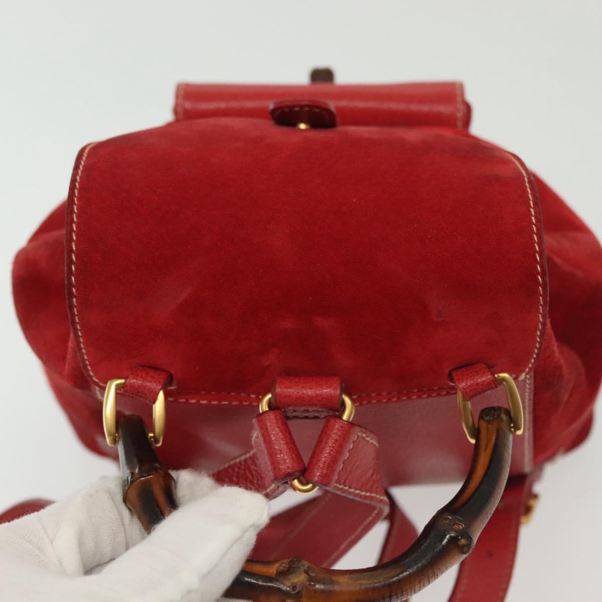 GUCCI Bamboo Backpack Suede Red Gold 003 1705 0030 Auth ep10393