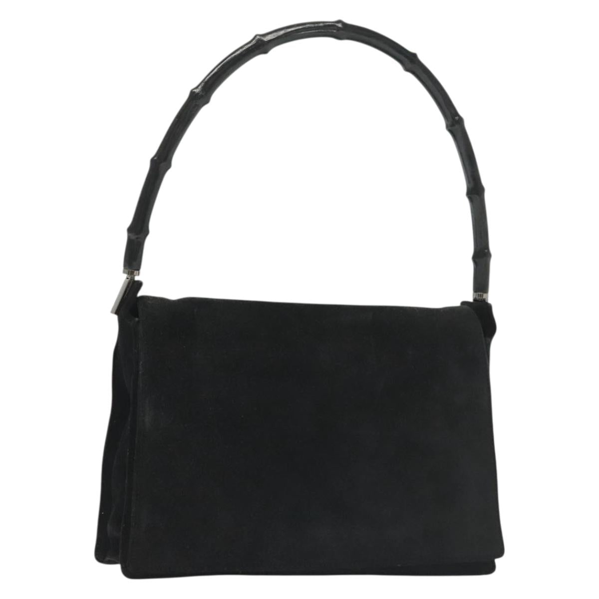 GUCCI Bamboo Tote Bag Suede Black Silver Auth ep10395