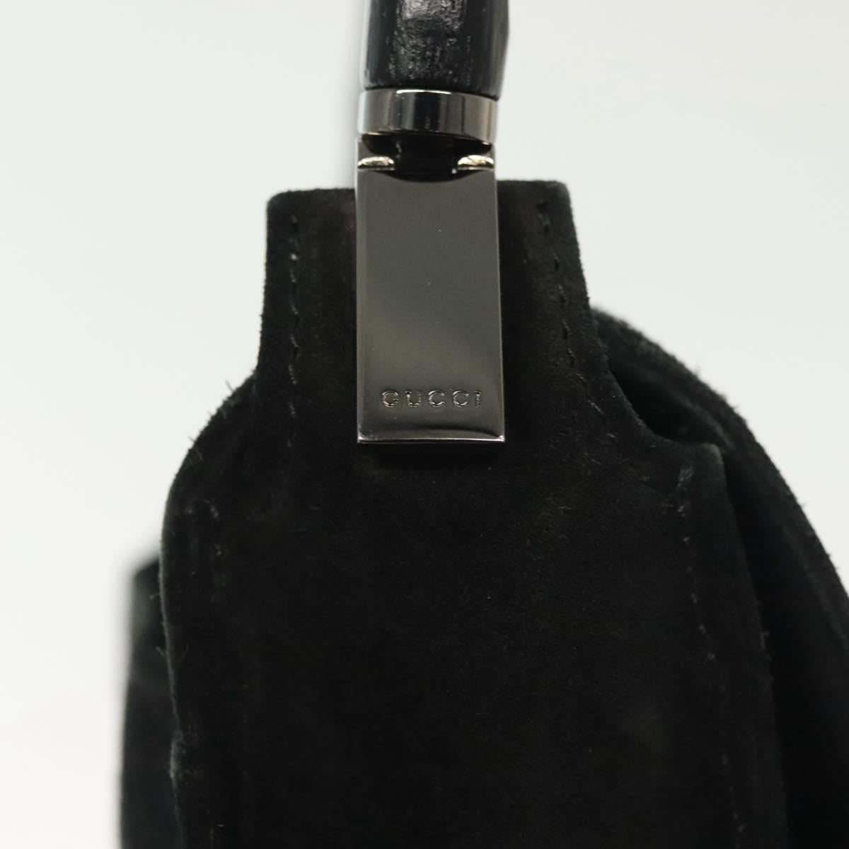 GUCCI Bamboo Tote Bag Suede Black Silver Auth ep10395