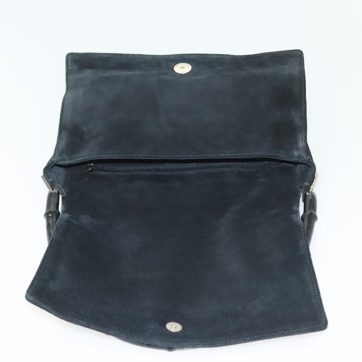 GUCCI Bamboo Tote Bag Suede Black Silver Auth ep10395