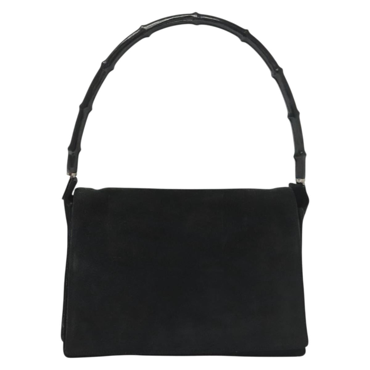 GUCCI Bamboo Tote Bag Suede Black Silver Auth ep10395