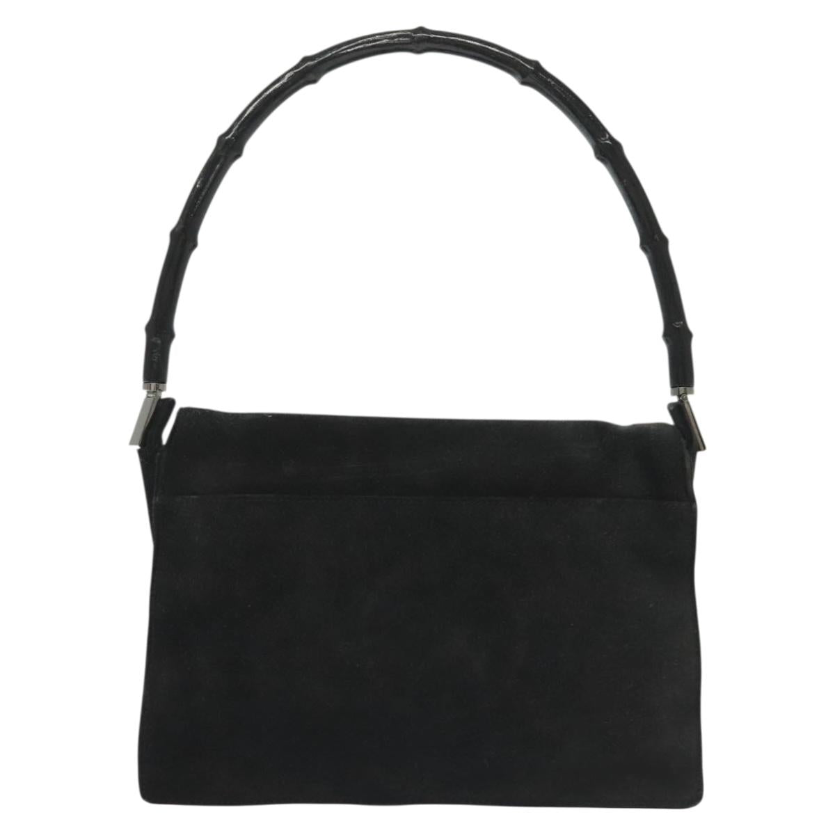 GUCCI Bamboo Tote Bag Suede Black Silver Auth ep10395