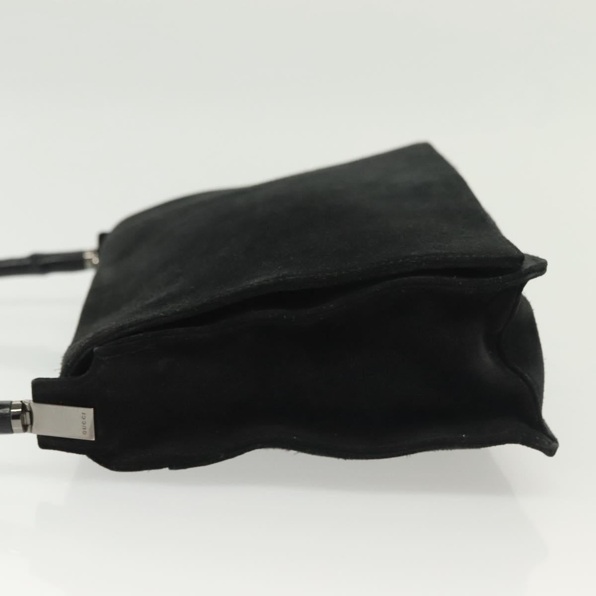 GUCCI Bamboo Tote Bag Suede Black Silver Auth ep10395