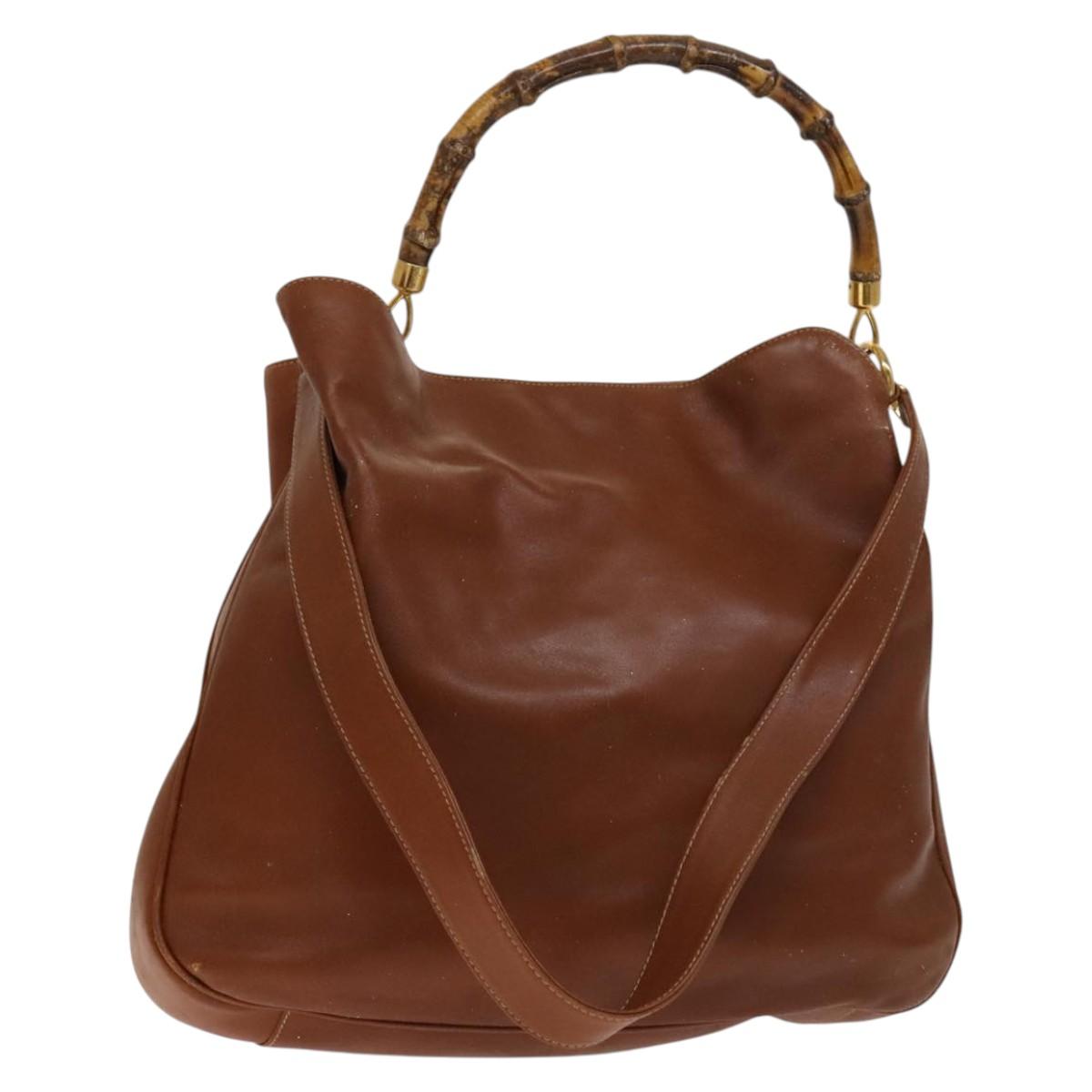 GUCCI Bamboo Hand Bag Leather 2way Brown Gold 001 1014 1577 0 Auth ep10398
