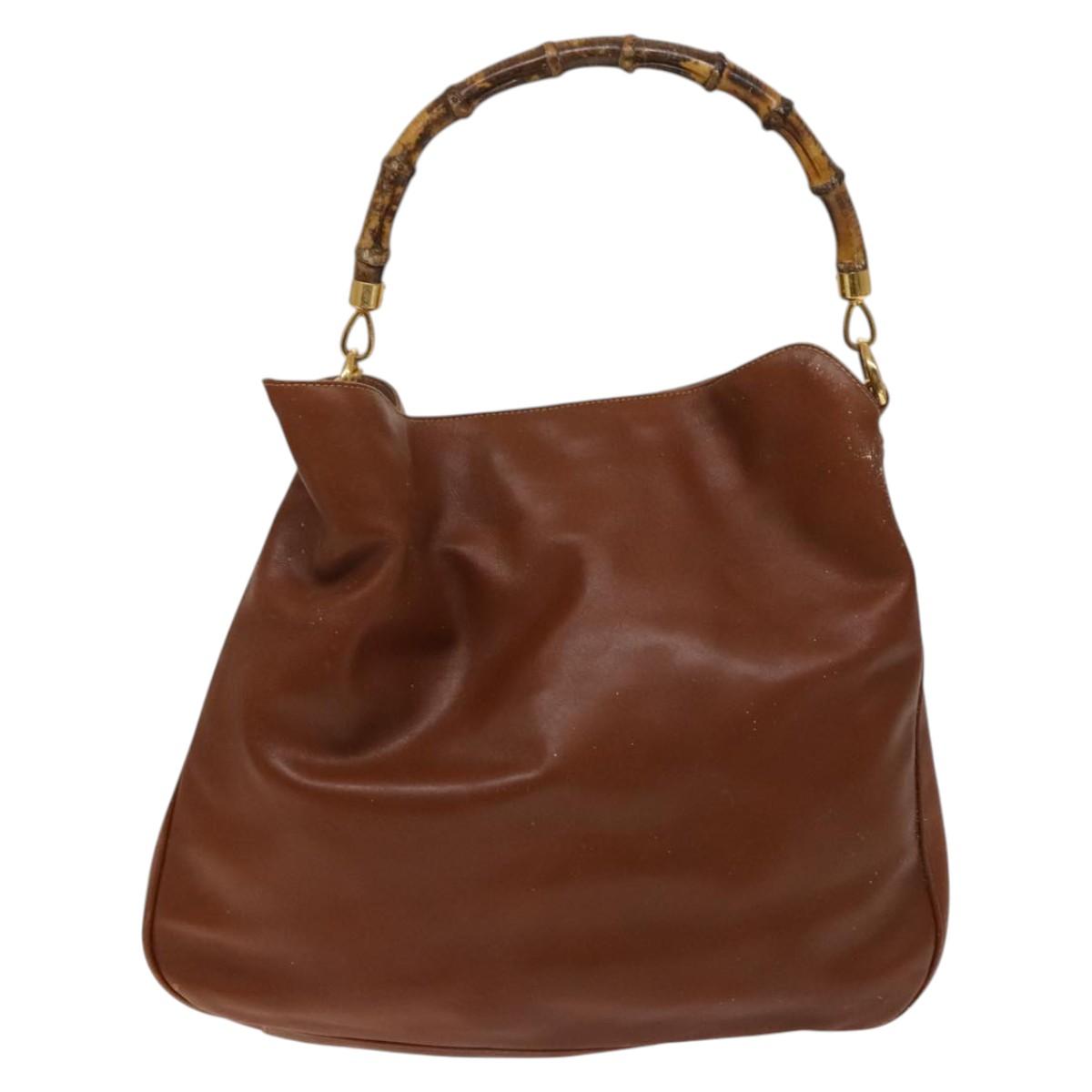 GUCCI Bamboo Hand Bag Leather 2way Brown Gold 001 1014 1577 0 Auth ep10398