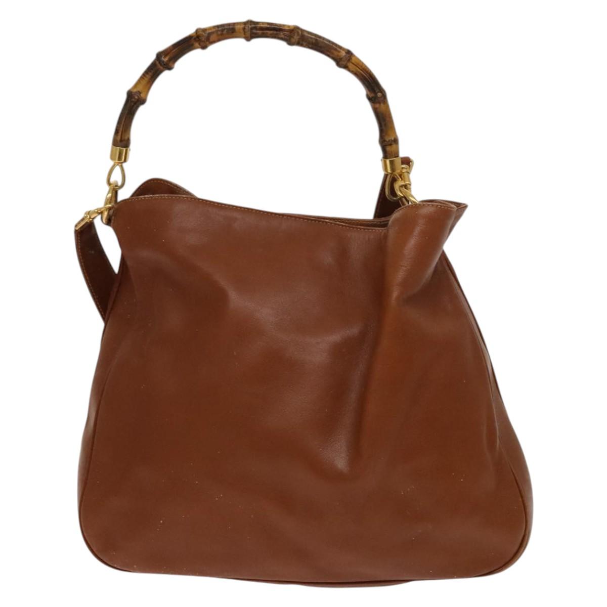 GUCCI Bamboo Hand Bag Leather 2way Brown Gold 001 1014 1577 0 Auth ep10398