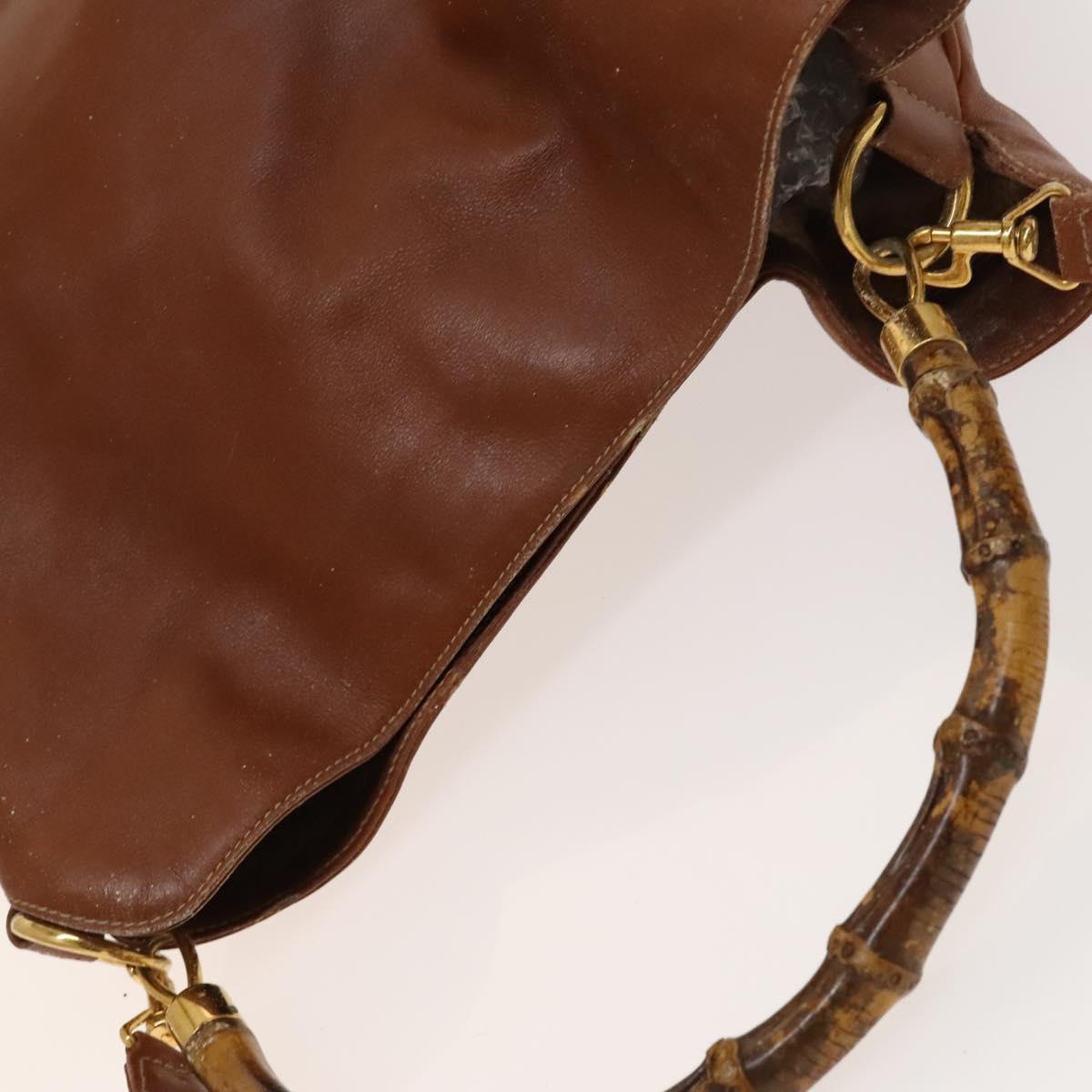 GUCCI Bamboo Hand Bag Leather 2way Brown Gold 001 1014 1577 0 Auth ep10398