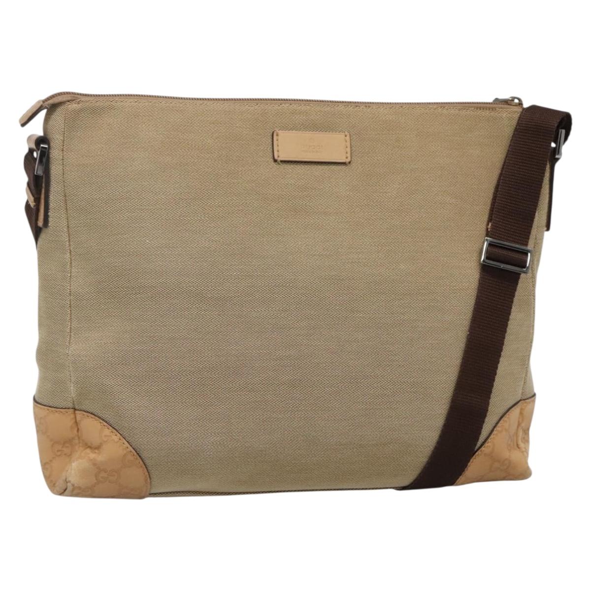 GUCCI Guccissima Shoulder Bag Canvas Beige Silver 257301 Auth ep10403