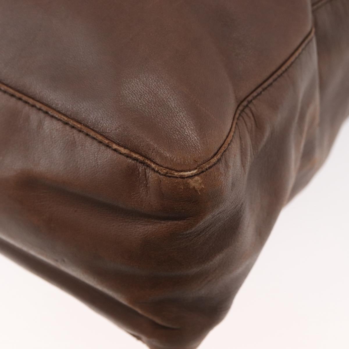 PRADA Chain Tote Bag Leather Brown Auth ep10406