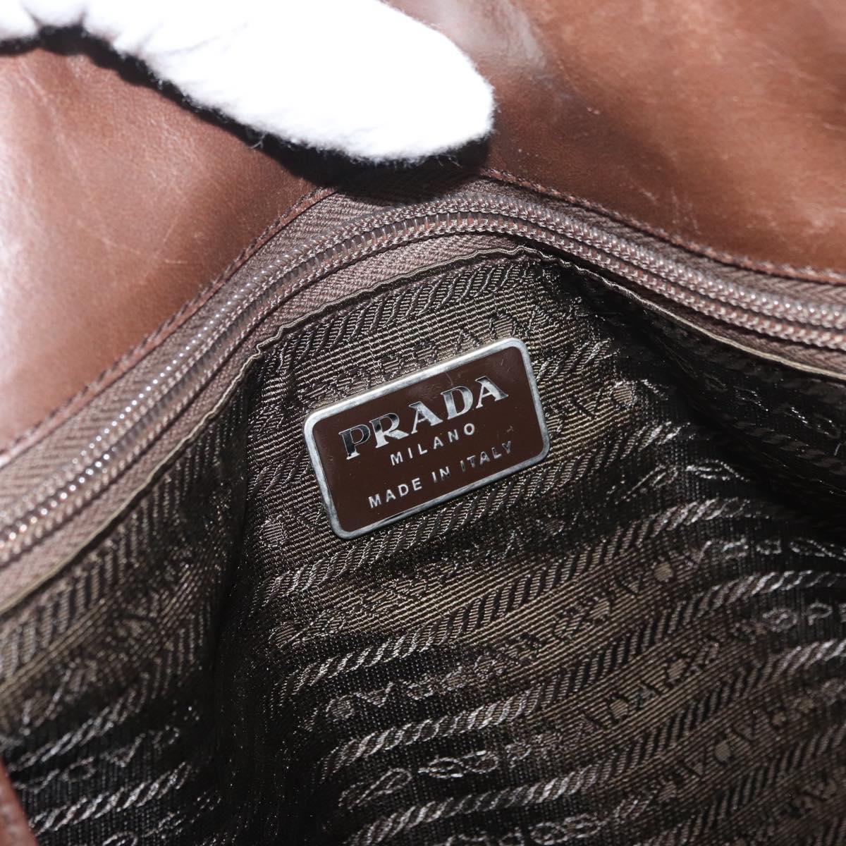 PRADA Chain Tote Bag Leather Brown Auth ep10406