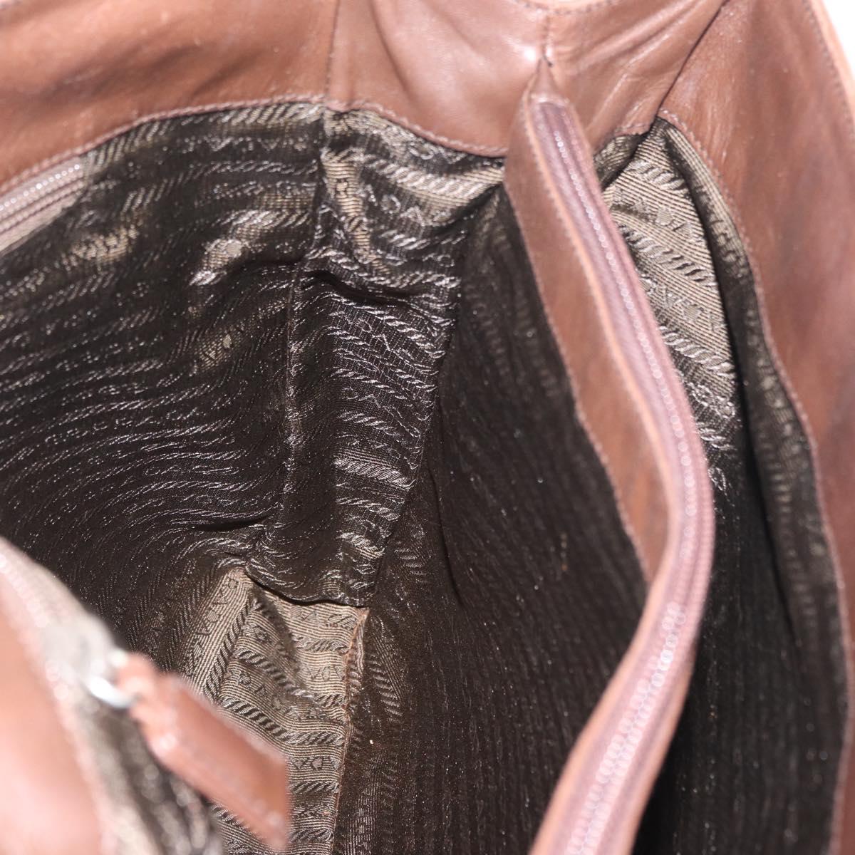 PRADA Chain Tote Bag Leather Brown Auth ep10406