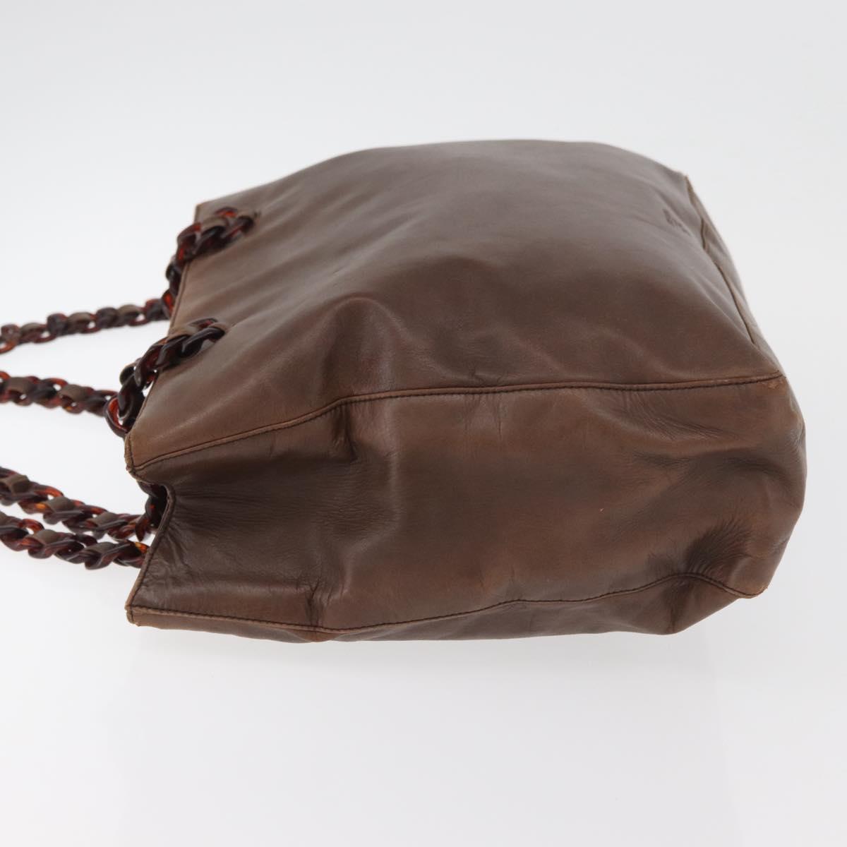 PRADA Chain Tote Bag Leather Brown Auth ep10406
