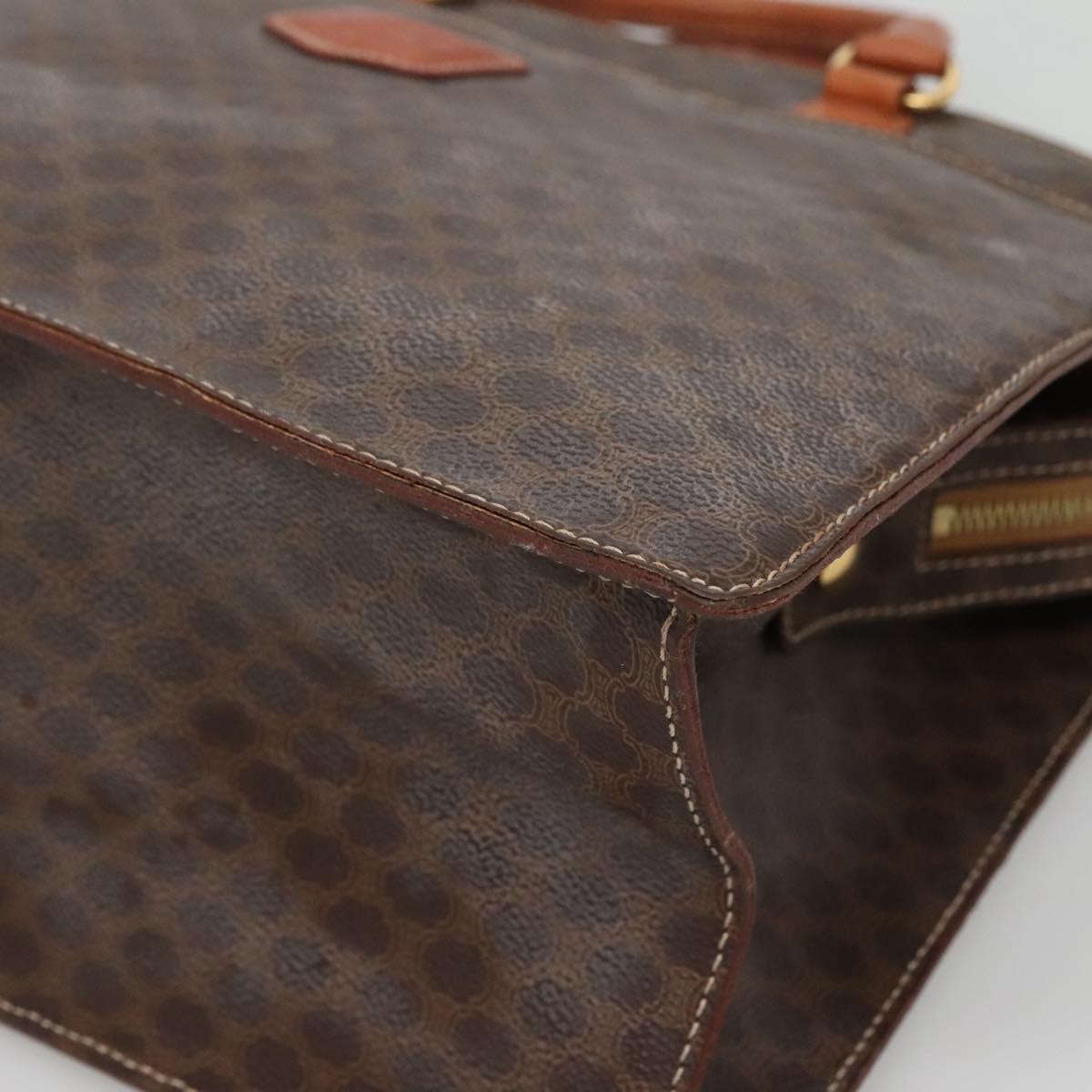 CELINE Macadam Canvas Hand Bag PVC Leather Brown Gold Auth ep10408