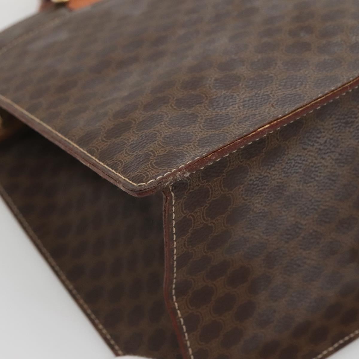 CELINE Macadam Canvas Hand Bag PVC Leather Brown Gold Auth ep10408