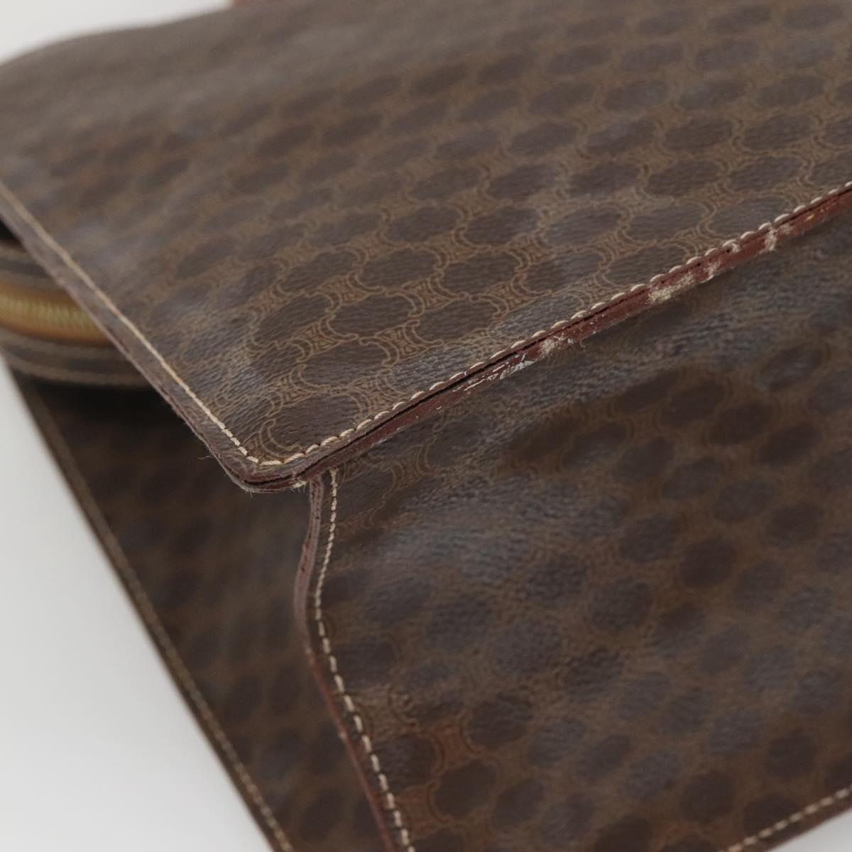 CELINE Macadam Canvas Hand Bag PVC Leather Brown Gold Auth ep10408