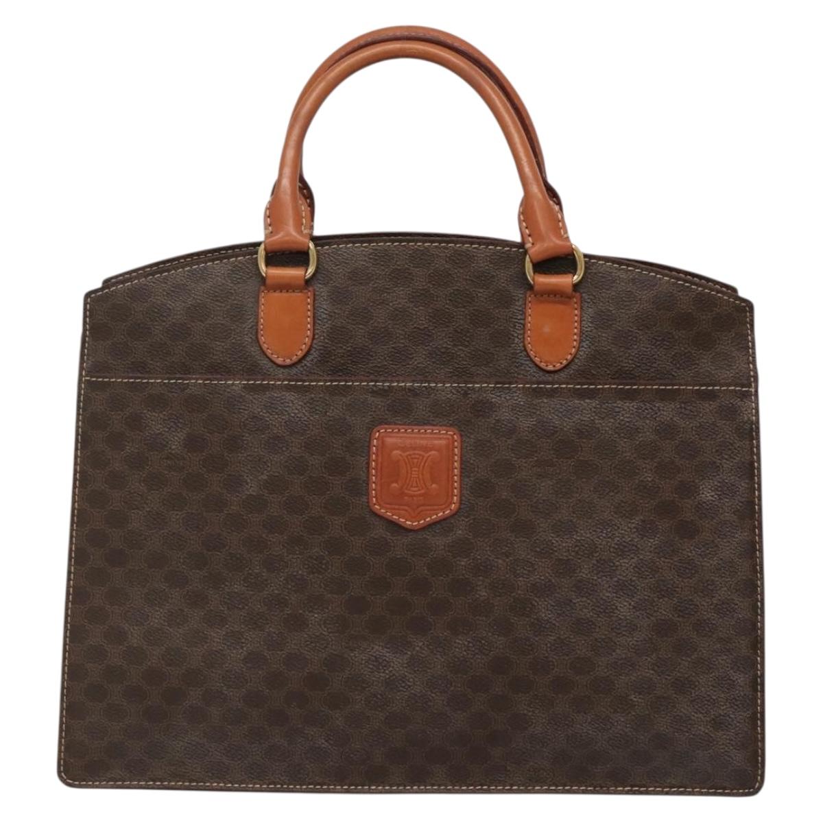 CELINE Macadam Canvas Hand Bag PVC Leather Brown Gold Auth ep10408