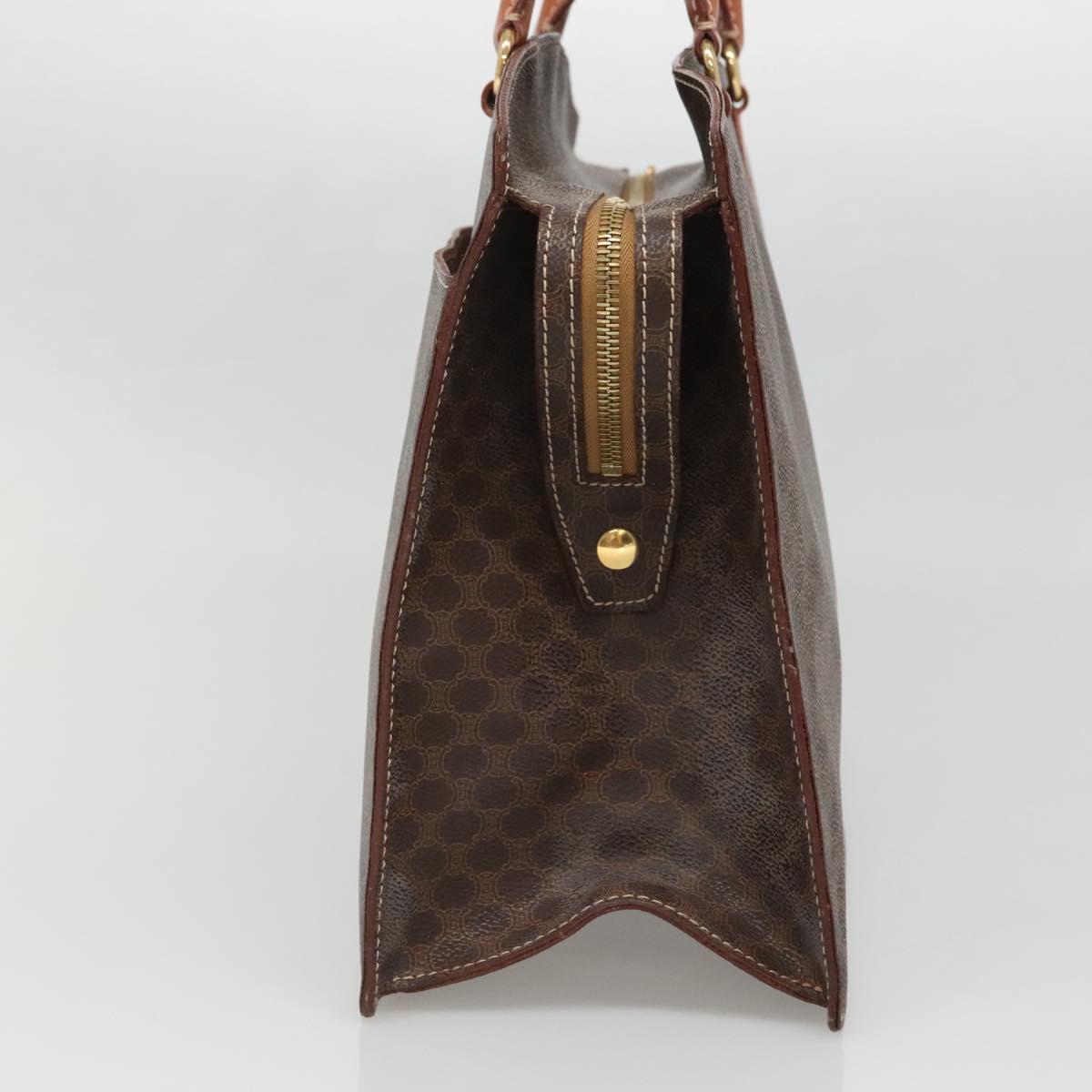 CELINE Macadam Canvas Hand Bag PVC Leather Brown Gold Auth ep10408